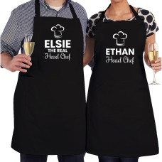 Personalised Head Chef & The Real Chef Custom Name Wedding Goals Adult Cooking Aprons For Couple